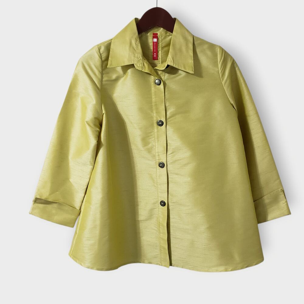 NWOT IC‎ by Connie K Green Shimmery Shacket Top Sz XS Lagenlook Event Classic